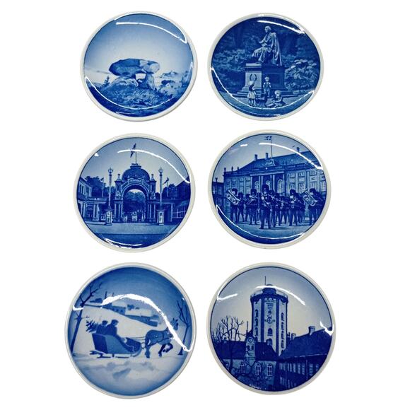 Set Of 6 Royal Copenhagen Collector Mini Plates Delft Blue Wall Decor Denmark 3" - Picture 1 of 8